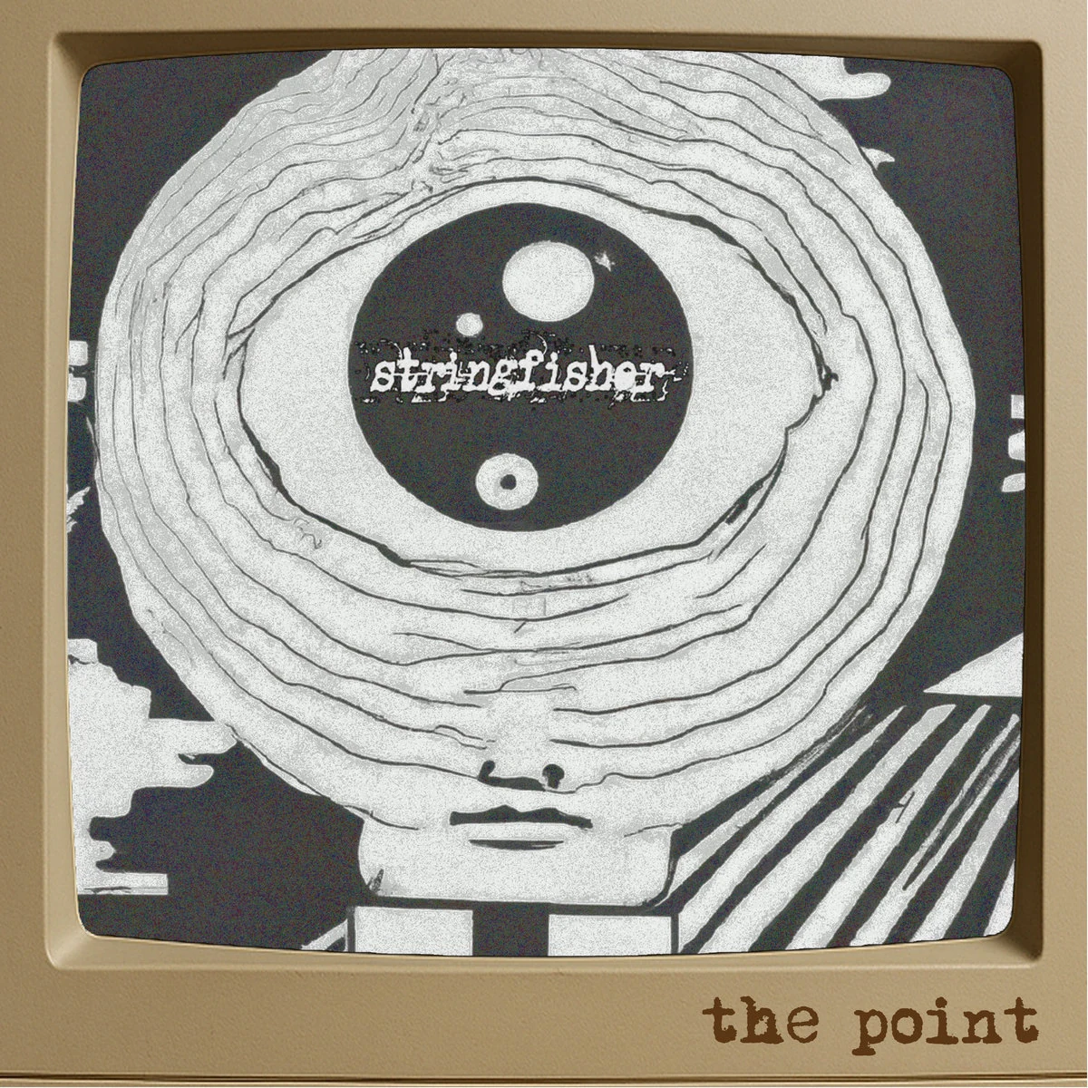 The Point EP artwork: a hand-drawn figure inside a beige television, with the Stringfisher name in its eye