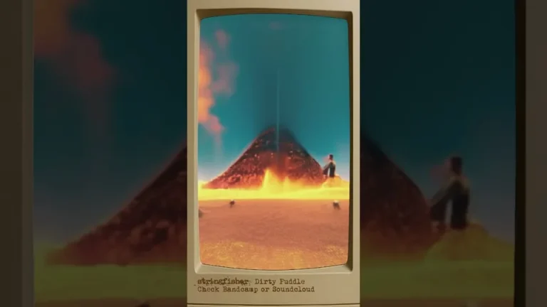 Dirty Puddle video thumbnail: a beige monitor showing a glowing pyramid under a teal sky.
