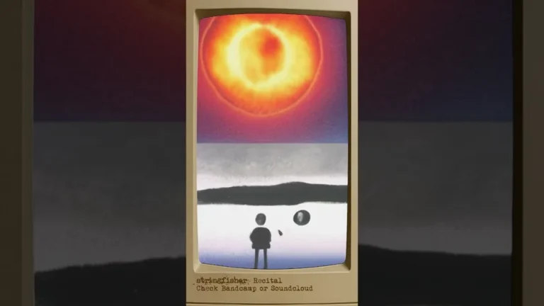Recital video thumbnail: a beige monitor showing a bright sun above small dark figures.